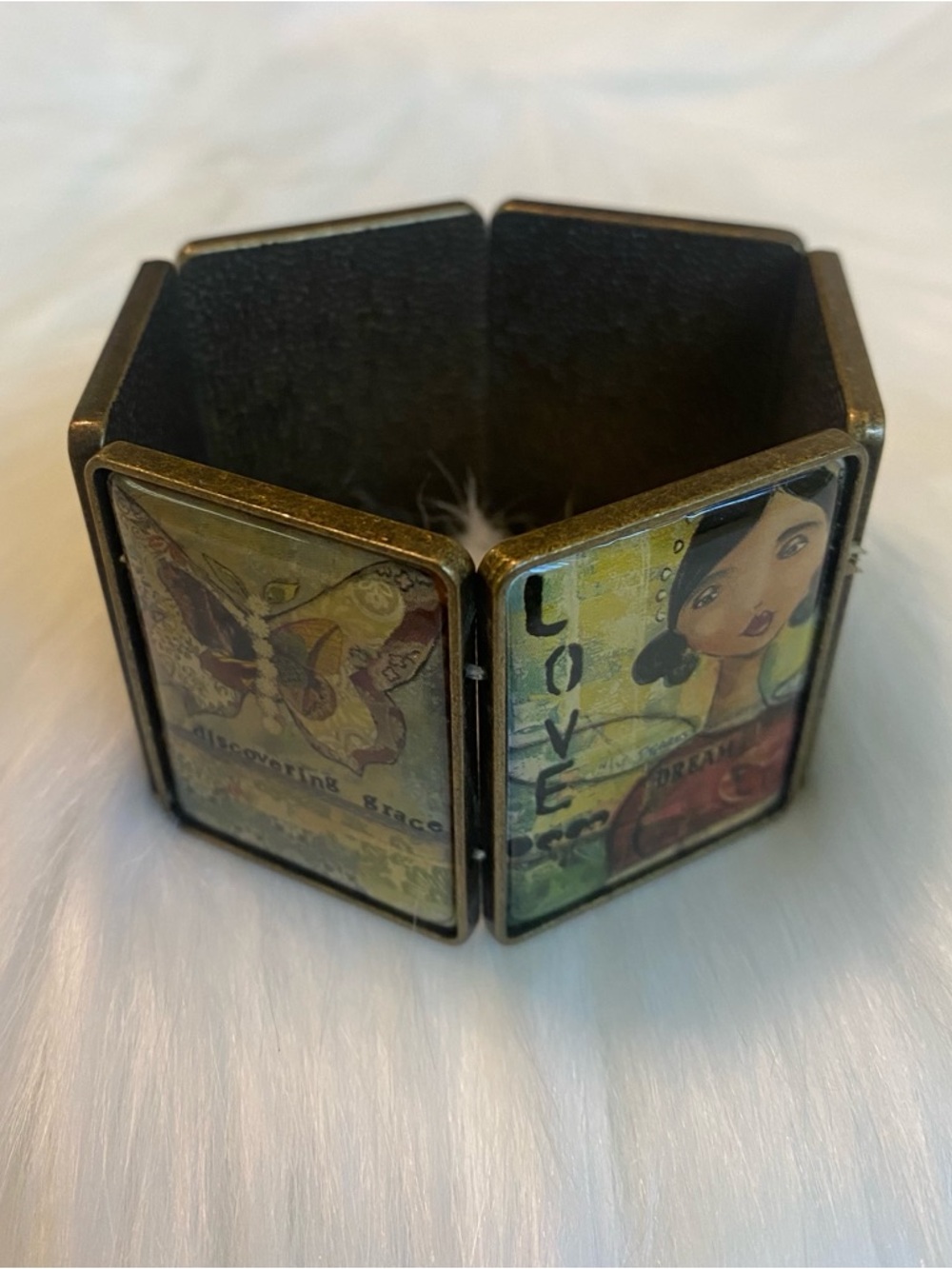 🍀VTG Kelly Rae Robert’s Hexagon Stretch Bracelet - Yellow, Green, Brown